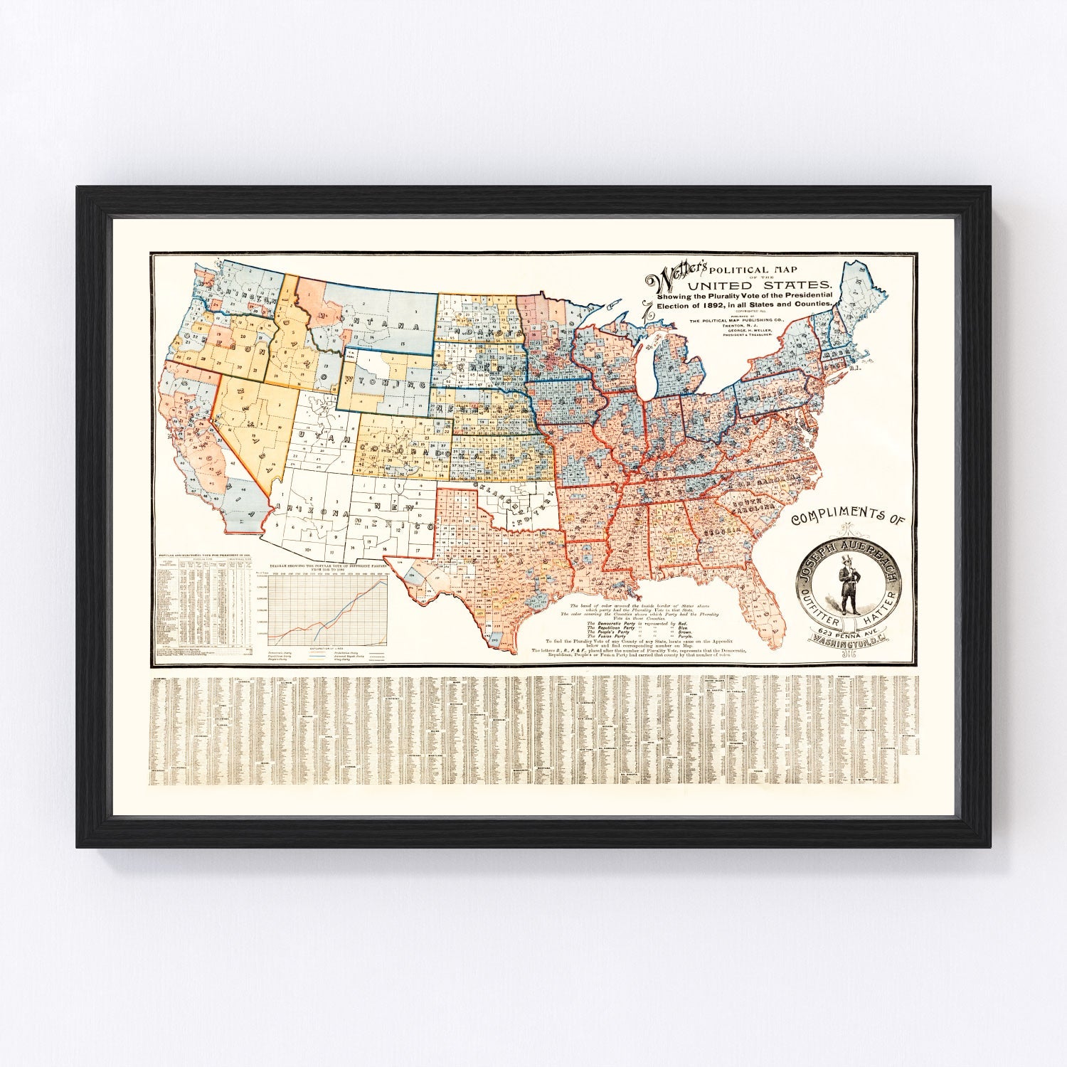 Vintage Political Map of the United States, 1893
