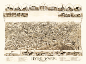 Vintage Map of Hyde Park, Massachusetts 1890