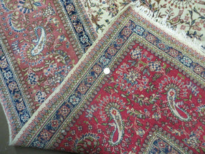 Persian Tabriz Rug 8x10, Bird Motifs Floral, Boteh Paisleys, Cream and Red, Handmade Wool Carpet