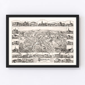 Vintage Map of Franklin, Massachusetts 1888