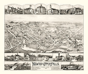 Vintage Map of Newton Upper Falls, Massachusetts 1888