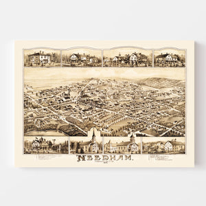 Vintage Map of Needham, Massachusetts 1887