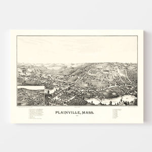 Vintage Map of Plainville, Massachusetts 1887