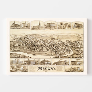 Vintage Map of Medway, Massachusetts 1887