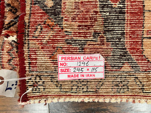 Antique Persian Tribal Rug 4 x 8, Geometric Medallion, Boho Rug, Wool Handmade Rug, Red 4x8 Rug, Persian Hamadan Rug