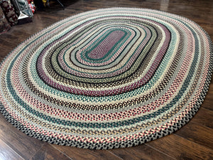 Large Oval American Braided Rug 10x12, Multicolor Vintage Braided Carpet