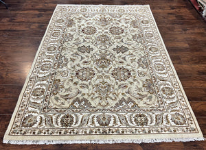 Indo Mahal Rug 6x9, Indian Carpet 6 x 9 ft, Light Green and Ivory, Floral Allover, Wool Oriental Carpet, Traditional Rug, Handmade