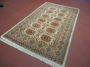 4' X 7' Vintage Handmade Pakistani Turkoman Bokhara Balouch Woven Wool Rug Ivory