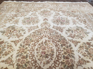 Sino Persian Rug 8x11, Ivory Floral Carpet, Vintage Wool Rug, Elegant Dining Room Rug, Hand Knotted Oriental Rug