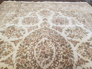 Sino Persian Rug 8x11, Ivory Floral Carpet, Vintage Wool Rug, Elegant Dining Room Rug, Hand Knotted Oriental Rug
