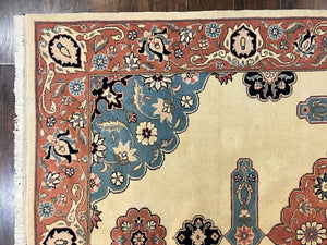 Romanian Heriz Serapi Rug 6x9, Hand Knotted Vintage Wool Oriental Carpet, Medium Sized Area Rug, Boho Rug, Handmade Rug, Cream and Pink