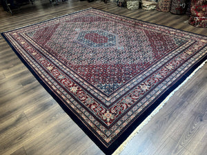 Indo Persian Bidjar Rug 9x12 Wool Handmade Carpet Dark Blue