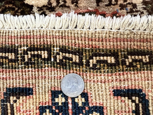 Romanian Runner Rug 2.6 x 12.9, Wool Handmade Hand Knotted Skinny Runner for Hallway, Floral Allover, Vintage Tan Runner