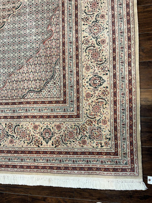 Pak Persian Rug 12x15, Wool & Silk Hand Knotted Vintage Carpet, Mahi Herati Pattern, Beige, Traditional Oversized Extra Large Oriental Rug