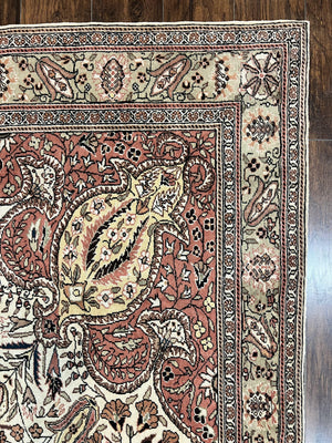Turkish Sivas Rug 9x12, Handmade Vintage Wool Carpet, Cream Ivory