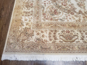 Sino Persian Rug 8x11, Ivory Floral Carpet, Vintage Wool Rug, Elegant Dining Room Rug, Hand Knotted Oriental Rug