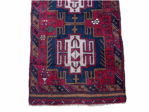2' 9" X 4' 7" Vintage Handmade Tribal Wool Rug Balouchi Rug Afghan Rug Red Beige