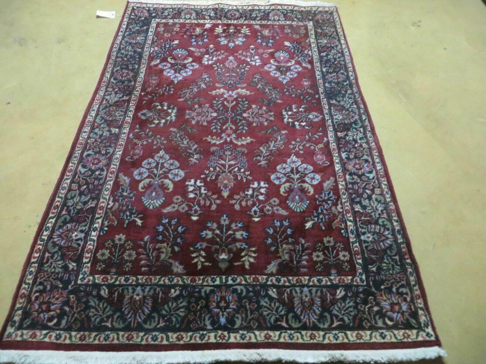 4' X 6' Vintage Handmade Fine India Jaipur Floral Oriental Wool Rug Red Nice