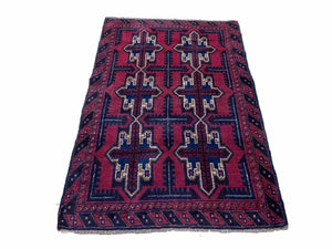 3X5 Vintage Handmade Tribal Wool Rug Balouchi Rug Afghan Rug Red Beige Blue Nice