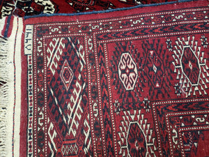 Persian Turkoman Rug 8 x 12.5, Bokhara Turkoman Carpet, Fine Oriental Rug, Vintage Wool Handmade Area Rug, Red Black Cream, Room Sized