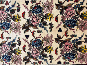 Persian Bidjar Rug 3.6 x 5 ft, Repeated Floral Motifs, Roses and Birds, Cream Burgundy, Fine Wool Oriental Bijar Carpet, Vintage Traditional Area Rug