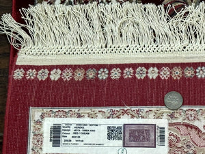 Dark Red Turkish Silk Rug 2.6 x 4, Hunting Design Scene, Bamboo Silk