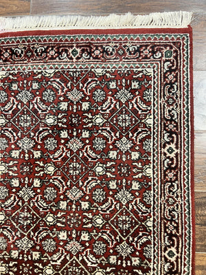Indo Persian Runner Rug 2.7 x 8, Wool Hand Knotted Vintage Carpet, Red Black, Herati Allover Pattern, Oriental Runner, Rug for Hallway