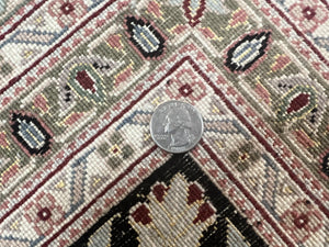 Fine Sino Persian Rug 9x12, Herati Mahi Pattern, Hand Knotted Wool Vintage Black Oriental Carpet 9 x 12 ft, Handmade Room Sized Rug, Nice
