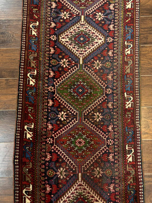 Persian Tribal Runner Rug 2.6 x 20 ft, Antique Persian Shiraz Carpet for Hallway, Colorful Navy Blue