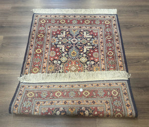 Turkish Hereke Rug 3x5, Navy Blue and Red, Fine 210 KPSI