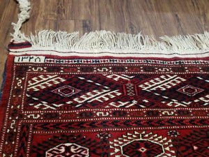 Persian Turkoman Rug 8 x 12.5, Bokhara Turkoman Carpet, Fine Oriental Rug, Vintage Wool Handmade Area Rug, Red Black Cream, Room Sized