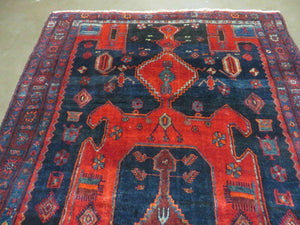 4' 6" X 8' 2" Antique Handmade India Tribal Geometric Wool Rug Red Blue # 129
