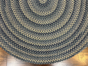 American Oval Braided Rug 5x8 Wool Handmade Vintage Carpet, Multicolor, Blues Gray Cream