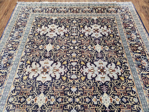 Persian Kashan Rug, Navy Blue, Hand-Knotted, Wool, 4' 8" x 7' 4", Pair A
