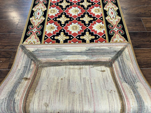 Vintage Runner Rug 3.5 x 14, Long Runner Rug, Stark Custom Made Carpet, European Design, Red Black Ivory Tan, Long Rug for Hallway