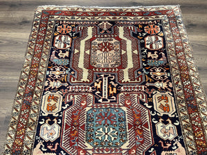 Persian Ardabil Wide Runner Rug 4x10 - Geometric Medallions & Animal Pictorials