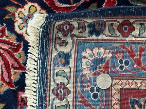 Navy Blue Persian Rug 9x12, Antique Persian Carpet, Kork Wool, 200 KPSI, Persian Kashan Rug