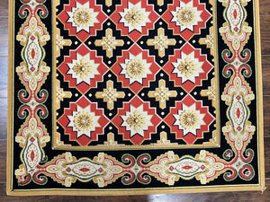 Runner Rug 4x19, Panel Design Rug, Custom Made Stark Runner Carpet, Wool, Vintage 4 x 19 Hallway Rug, European Design, Red Black Ivory Tan