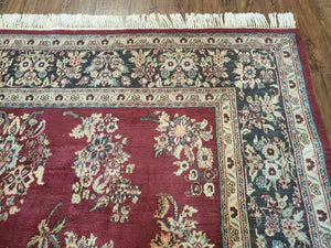 8' X 12' Vintage Handmade India Floral Oriental Wool Rug Veg Dyes Organic Red