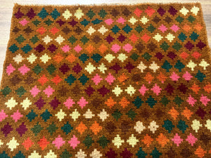 Colorful Afghan Balouch Rug 3x4, Vintage Handmade Wool Carpet