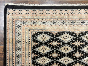 Pakistani Bokhara Rug 6x9, Hand Knotted Vintage Wool Carpet with Silk Highlights, Very Fine 320 KPSI, Medium Size