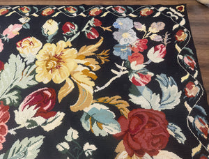 Palace Size Needlepoint Rug 12x18, Vintage Spanish Portuguese Carpet, Floral Design