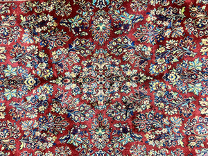 Karastan Rug 5.9 x 9 Red Sarouk #785, Wool Original 700 Series, Vintage