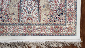 Beige & Cream Small Turkish Silk Rug, Bamboo Silk, Power-Loomed, Persian Design, High Quality, Soft Accent Rug, 3x5 ft, 2' 8" x 4' 11"