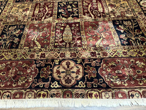 Indo Persian Rug 9x12, Bakhtiari Panel Design, Multicolor, Soft Wool Pile