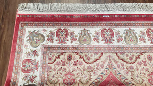 4 x 6 Silk Carpet Red, Traditional Oriental Rug 4x6, Flower Vase Columns, Turkish Rug New, High Quality, Bamboo Silk, Area Rug