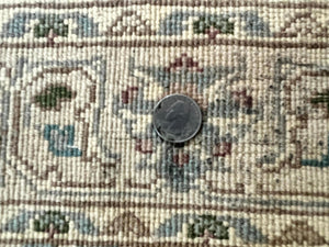 Indo Persian Runner Rug 2.5 x 9.5, Handmade Vintage Wool Rug for Hallway, Floral, Ivory