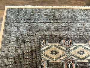 Turkoman Bokhara Rug 8x11, Camel Hair Color, Handmade Vintage Wool Pakistani Carpet