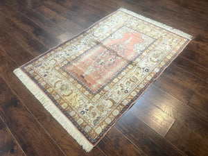 Silk Turkish Kayseri Rug 4x6, Haji Jalili Design, Vintage Rug