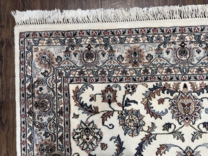 Indian Rug 5.7 x 9, Vintage Oriental Carpet, Handmade Hand Knotted Wool Rug, Living Room Rug, Bedroom Rug, Ivory and Gray, Allover Floral
